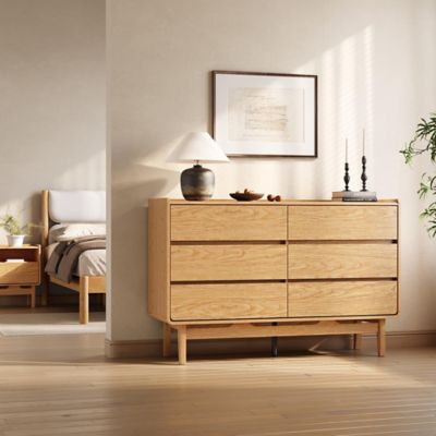 Image showing  Summer Oak Engineered Wood 47.2-Inch Wide 6-Drawer Horizontal Dresser