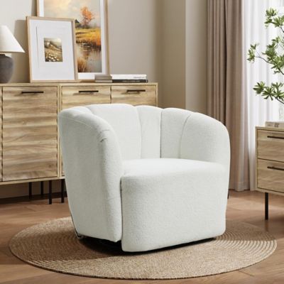 Image showing  Modern Upholstered Ivory Boucle Swivel Barrel Accent Chair