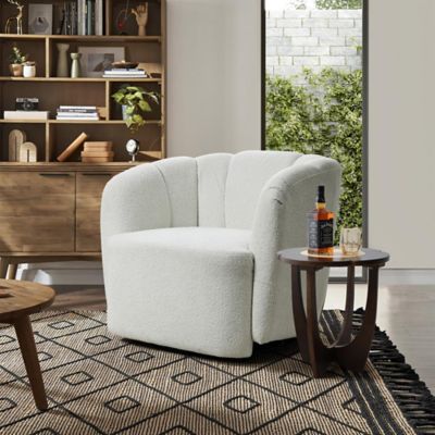 Image showing  Modern Upholstered Ivory Boucle Swivel Barrel Accent Chair