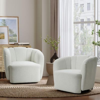 Image showing  Modern Upholstered Ivory Boucle Swivel Barrel Accent Chair