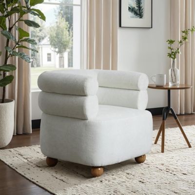 Image showing  Modern Upholstered Ivory Barrel Accent Chair with Wood Ball Legs