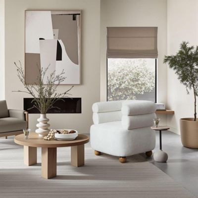 Image showing  Modern Upholstered Ivory Barrel Accent Chair with Wood Ball Legs