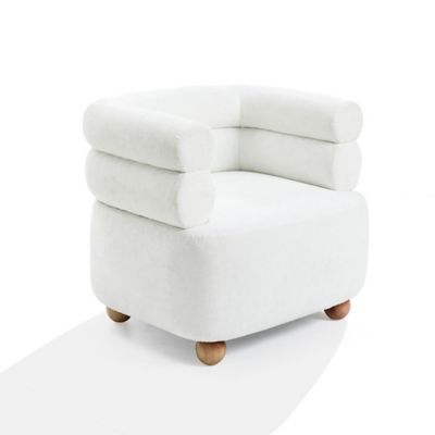Image showing  Modern Upholstered Ivory Barrel Accent Chair with Wood Ball Legs