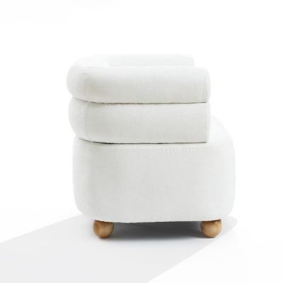 Image showing 5 th LuxenHome Modern Upholstered Ivory Barrel Accent Chair with Wood Ball Legs