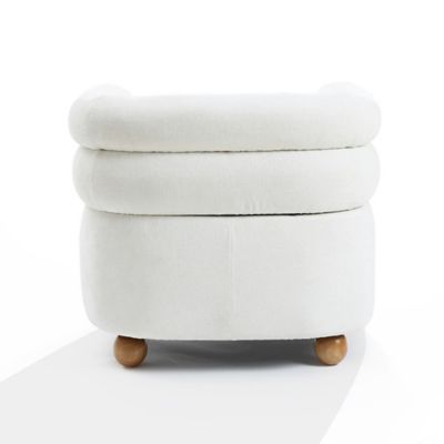 Image showing 6 th LuxenHome Modern Upholstered Ivory Barrel Accent Chair with Wood Ball Legs
