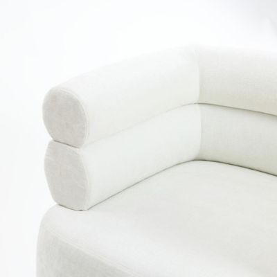 Image showing 7 th LuxenHome Modern Upholstered Ivory Barrel Accent Chair with Wood Ball Legs