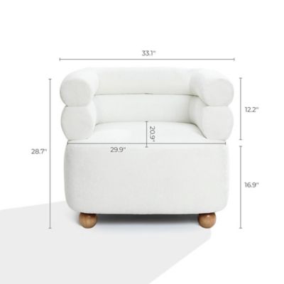 Image showing 8 th LuxenHome Modern Upholstered Ivory Barrel Accent Chair with Wood Ball Legs