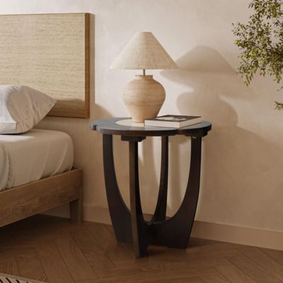 Image showing  Dark Pine Wood Round Side and End Table