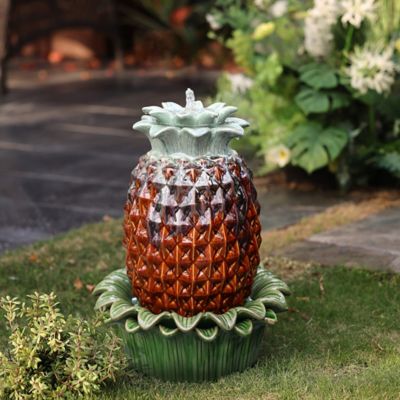 Image showing  Pineapple Ceramic Indoor/Outdoor 17.1-In Tall Tabletop Fountain, Green Top
