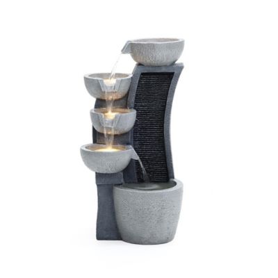 LuxenHome 5-Bowl Multi-Gray Modern Sculpture 26-Inch Tall Resin Fountain with Lights