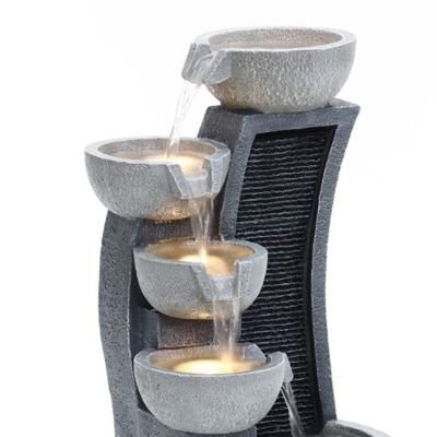 Image showing  5-Bowl Multi-Gray Modern Sculpture 26-Inch Tall Resin Fountain with Lights