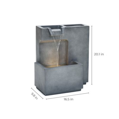 Image showing  Cascading Gray with Speckled Black Rectangle 20-Inch Tall Resin Garden Fountain with Lights and Planter
