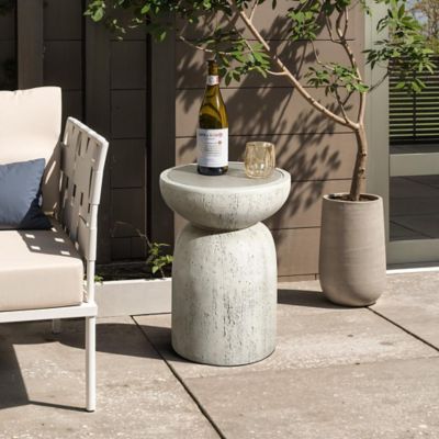 Image showing  Rustic Off White and Gray Round 19.7-Inch Tall MgO Side Table, Indoors and Outdoors