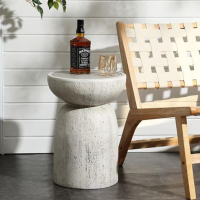 Image showing  Rustic Off White and Gray Round 19.7-Inch Tall MgO Side Table, Indoors and Outdoors