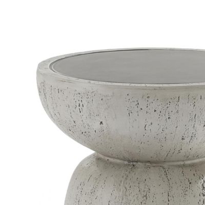 Image showing  Rustic Off White and Gray Round 19.7-Inch Tall MgO Side Table, Indoors and Outdoors