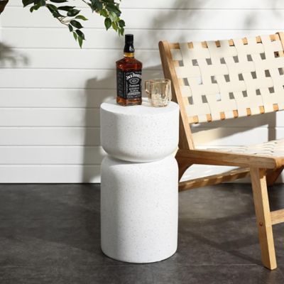 Image showing  White with Gray Flecks Pillar Round MgO Side Table, Indoors and Outdoors