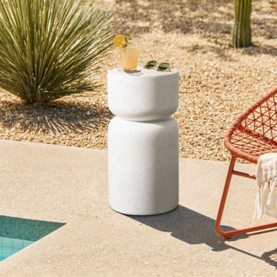 Image showing  White with Gray Flecks Pillar Round MgO Side Table, Indoors and Outdoors