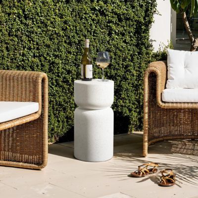 Image showing  White with Gray Flecks Pillar Round MgO Side Table, Indoors and Outdoors