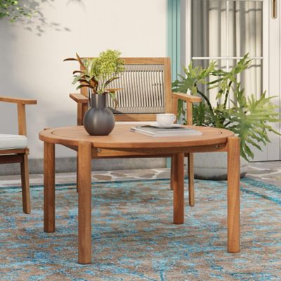 Image showing  Natural Solid Wood 35.4 in. Round Outdoor Coffee Table