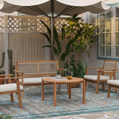 Image showing  Natural Solid Wood 35.4 in. Round Outdoor Coffee Table