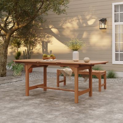 Image showing  Natural Solid Wood 60-78 in. Extending Rounded Rectangle Outdoor Dining Table