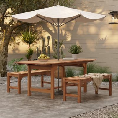 Image showing  Natural Solid Wood 60-78 in. Extending Rounded Rectangle Outdoor Dining Table