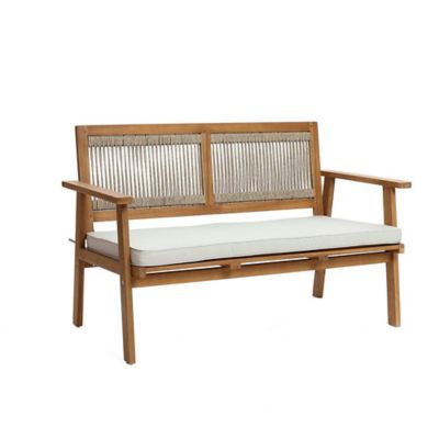 Image showing  Outdoor Acacia Wood Rope Back 4-Piece Patio Seating with Cushions and Coffee Table Set