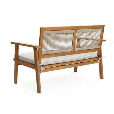 Image showing  Outdoor Acacia Wood Rope Back 4-Piece Patio Seating with Cushions and Coffee Table Set