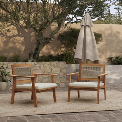 Image showing  Outdoor Acacia Wood Rope Back Armchairs with Cushions, Set of 2