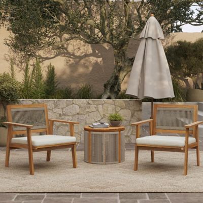 Image showing  Outdoor Acacia Wood Rope Back Armchairs with Cushions, Set of 2