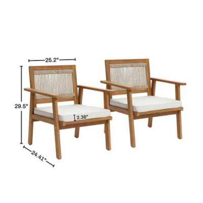 Image showing  Outdoor Acacia Wood Rope Back Armchairs with Cushions, Set of 2