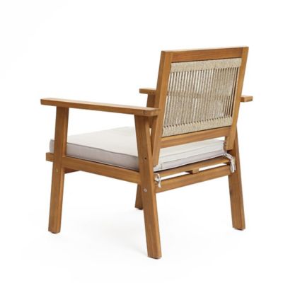 Image showing  Outdoor Acacia Wood Rope Back Armchairs with Cushions, Set of 2