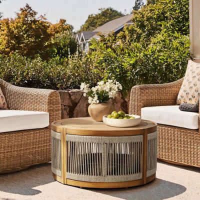 Image showing  Outdoor Acacia Wood Rope Sides Round Drum Coffee Table