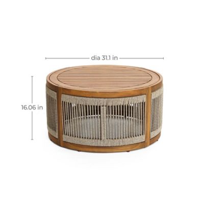 Image showing  Outdoor Acacia Wood Rope Sides Round Drum Coffee Table