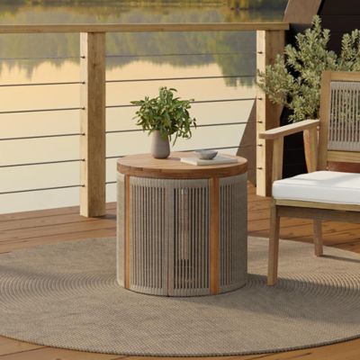 Image showing  Outdoor Acacia Wood Rope Sides Round Drum Side and End Tables