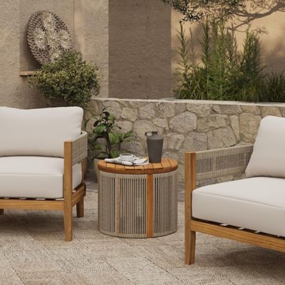 Image showing  Outdoor Acacia Wood Rope Sides Round Drum Side and End Tables