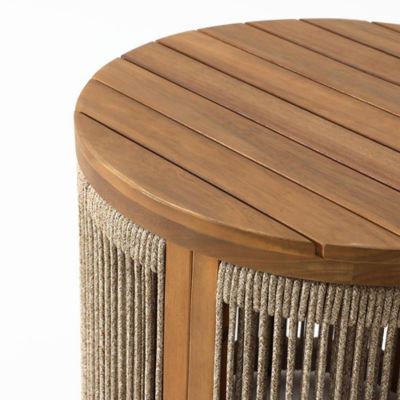 Image showing  Outdoor Acacia Wood Rope Sides Round Drum Side and End Tables