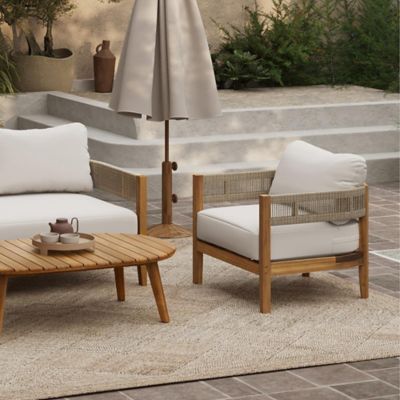 Image showing  Outdoor Acacia Wood with Rope Sides 4-Person Club Patio Seating with Cushions and Coffee Table Set