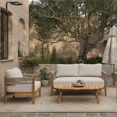 Image showing  Outdoor Acacia Wood with Rope Sides 4-Person Club Patio Seating with Cushions and Coffee Table Set