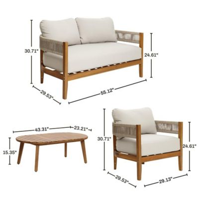 Image showing  Outdoor Acacia Wood with Rope Sides 4-Person Club Patio Seating with Cushions and Coffee Table Set