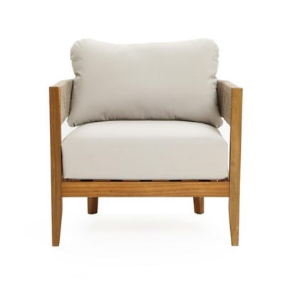 LuxenHome Outdoor Acacia Wood with Rope Sides Club Armchair with Cushions