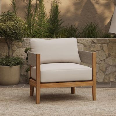 Image showing  Outdoor Acacia Wood with Rope Sides Club Armchair with Cushions