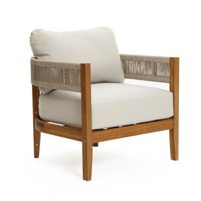 Image showing  Outdoor Acacia Wood with Rope Sides Club Armchair with Cushions