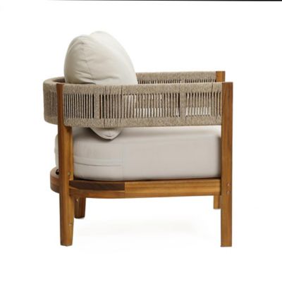Image showing  Outdoor Acacia Wood with Rope Sides Club Armchair with Cushions
