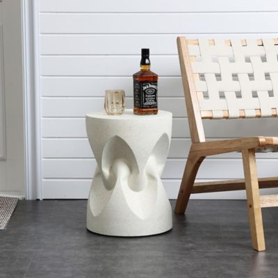 Image showing  Speckled Off White Modern Spade Round 17-Inch Tall Cement Side Table, Indoor and Outdoor