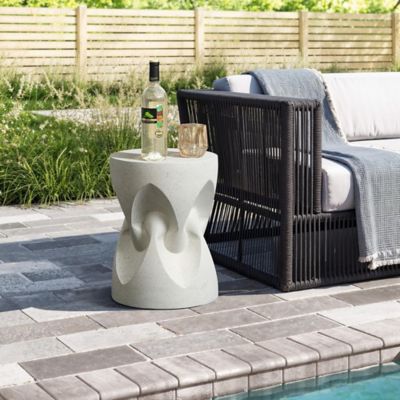 Image showing  Speckled Off White Modern Spade Round 17-Inch Tall Cement Side Table, Indoor and Outdoor
