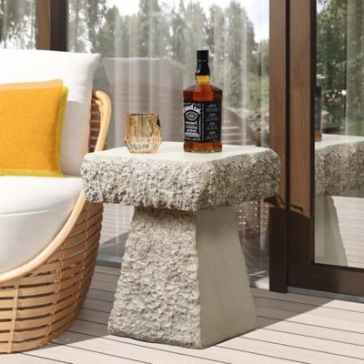 Image showing  Rock 18 in. H Cement Square Side Table, Indoor/Outdoor, Off-White