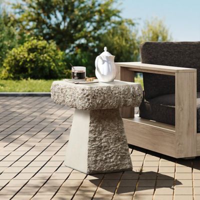 Image showing  Rock 18 in. H Cement Square Side Table, Indoor/Outdoor, Off-White