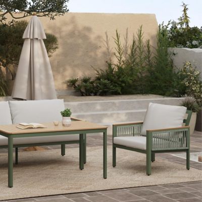 Image showing  4-Piece Outdoor Aluminum with Wood-Style Plastic Patio Set with Cushions