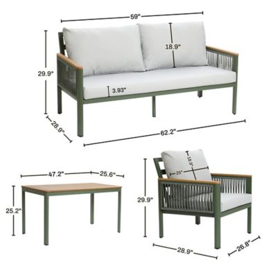 Image showing  4-Piece Outdoor Aluminum with Wood-Style Plastic Patio Set with Cushions